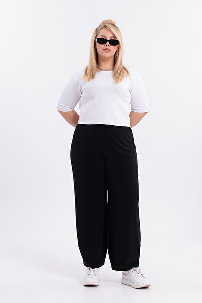 HELVEYS Special Design Flexible Stretch Fabric Plus Size Trousers with Elastic Waist and Leg Detail 5022