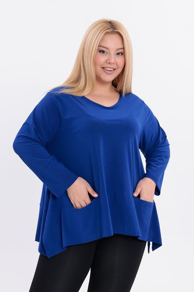 HELVEYS Stylish and Modern Special Design Asymmetrical Pocket Detail Long Sleeve Flexible Sendy Blouse 5020