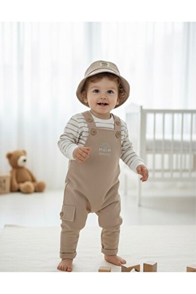 P&H BABYWEAR Baby Boy Safari Embroidered Hat Sweatshirt & Striped Detail Salo...