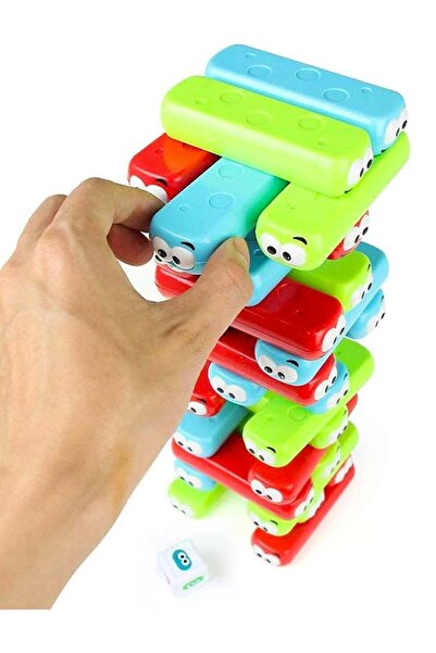 VİO Colorful Googly Tumbling Tower Blocks with Dice - Stacking Domino Game