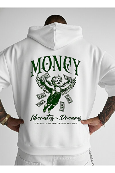 LORVEX سويت شيرت للجنسين قصة فضفاضة بغطاء رأس 100% قطن MONEY مطبوع