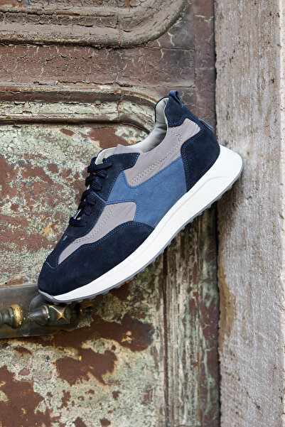 Vantaggio Zorro Navy Blue 100% Genuine Leather Men's Sneaker Shoes