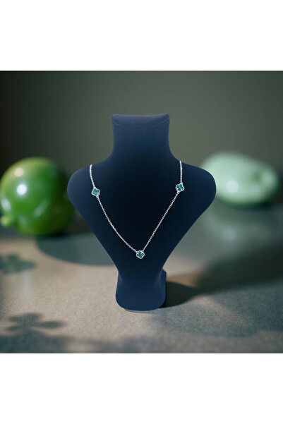 ZEY 925 Ayar Gümüş Zirkon Taşlı Yeşil 3’lü Yonca Şans Kadın Hediyelik Kolye