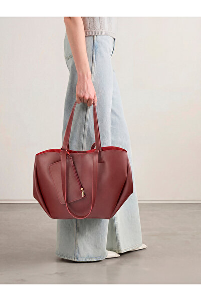 Rivina Vera Women's Magnet Closure Wallet Detailed Large Capacity Tote Hand and Shoulder Bag Burgundy