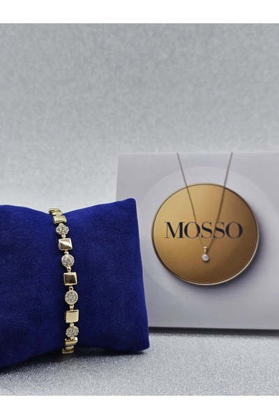 Mosso Steel Xuping Round Square Model Zircon Stone Detailed Gold Color Steel Bracelet
