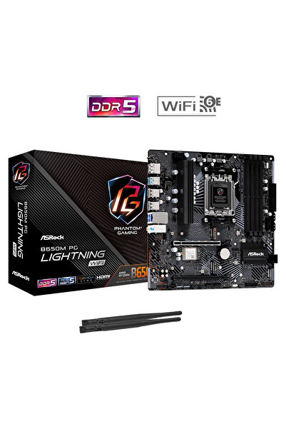 ASROCK B650M PG Lightning WiFi 90-MXBK2-A0UAYZ  Uyumlu  AMD B650 Soket AM5 DDR5 7200(OC)MHz mATX Gaming