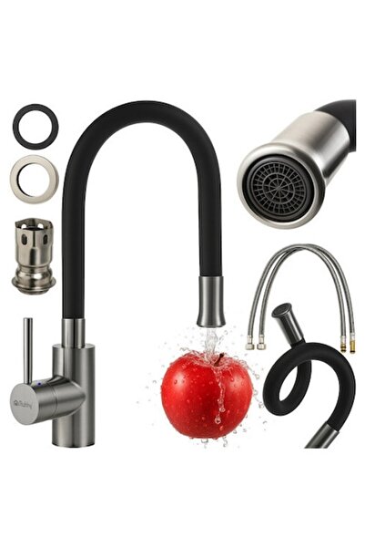 Ruhhy kitchen faucet, 360° flexible neck, aerator, black/silver, 55x80 cm