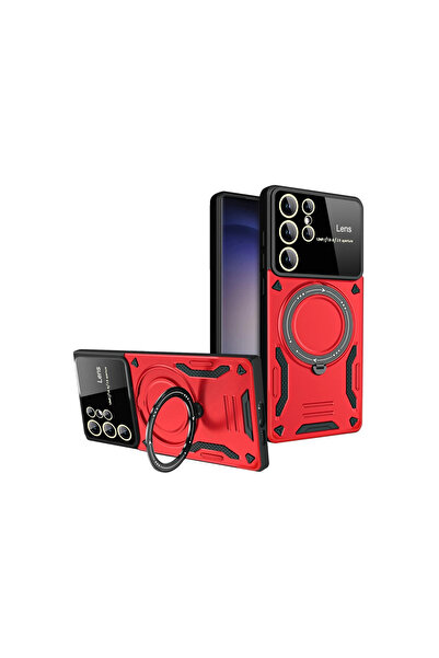 Twin Store غطاء حماية جوال جالاكسي S25 مع حامل عدسة جوي - أحمر