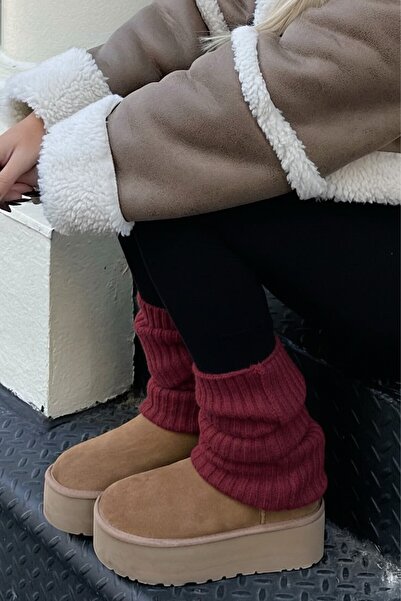 Ozzy Socks Tozluk %100 Akrilik Triko Örgü Leg Warmer Ayak Isıtıcı bordo
