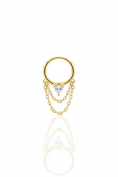 Blisse Piercing Unisex Çift Zincir Sallantılı Zirkon Taşlı Tragus – Helix – K...