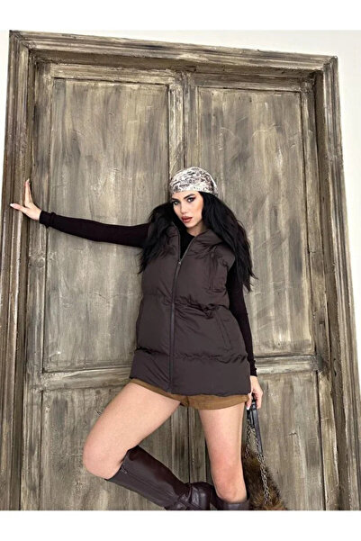 Velista Γυναικείο γιλέκο με φερμουάρ με κουκούλα φουσκωτό παλτό