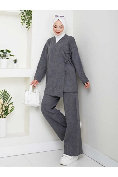 Blue Morpho Side Tie Double-Breasted Collar Women's Two-Piece Knitwear Set