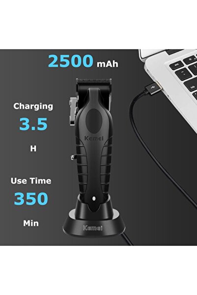 Kemei 2296 Professional Cord/Cordless Hair Clippers, USB Rechargeable, Black