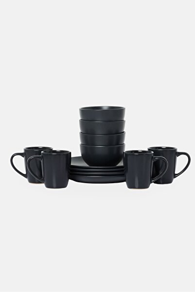 Gibson Home 12 Pieces Stoneware Dinnerware Set, Black