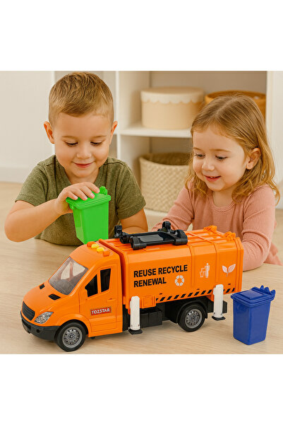 Bebelul ORANGE garbage truck with sounds and friction drive mechanism