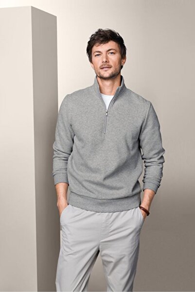 Tchibo Men Mid Collar Heather Sweatshirt, Grey