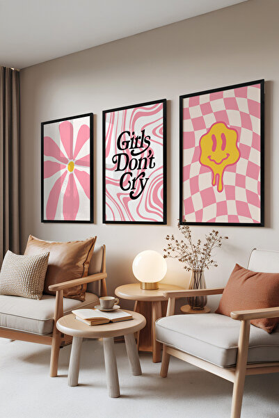 Zestia Set de 3 tablouri cu ramă neagră, Energie roz – Artă Pop Modernă, Set ...