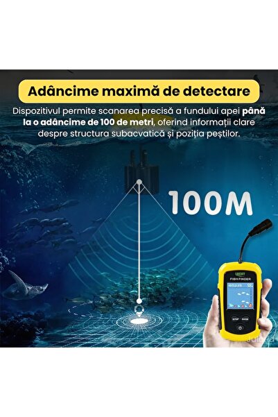 Juloria Sonar wireless pentru pescuit – LCD de 2", alarmă pentru pești, detecție 40 m, rază de acțiune 120 m, apă dulce/sărată
