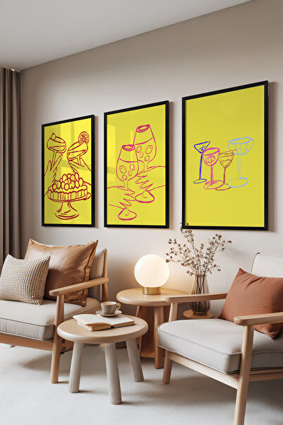 Zestia Set de 3 tablouri înrămate negre, ilustrații cu tematică cocktail – fu...