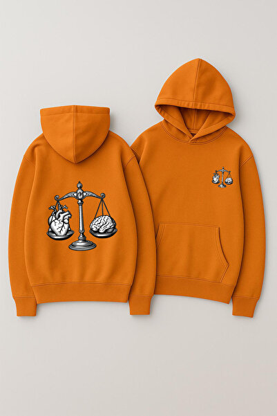 CLASSY.MODA Unisex με κουκούλα oversized με τύπωμα Φούτερ – Εικονογράφηση ισορροπίας της ζυγαριάς του εγκεφάλου της καρδιάς Εκτύπωση στο πίσω μέρος