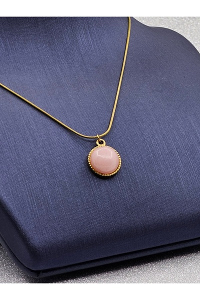 Mosso Steel Pink Stone Gold Edged Steel Necklace