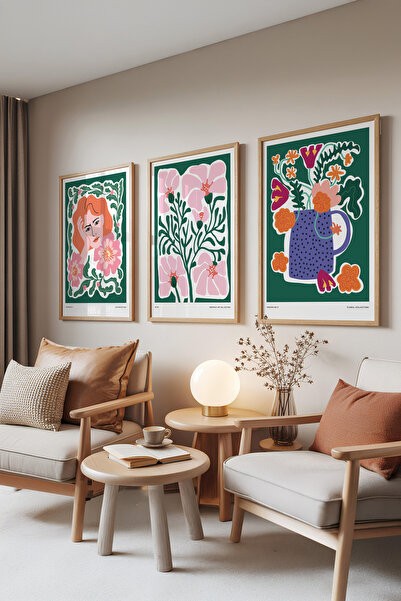 Zestia Σετ 3 Πινάκων με Ξύλινο Πλαίσιο, Ζωντανή Βοτανική & Πορτρέτα – Σετ Σαλ...