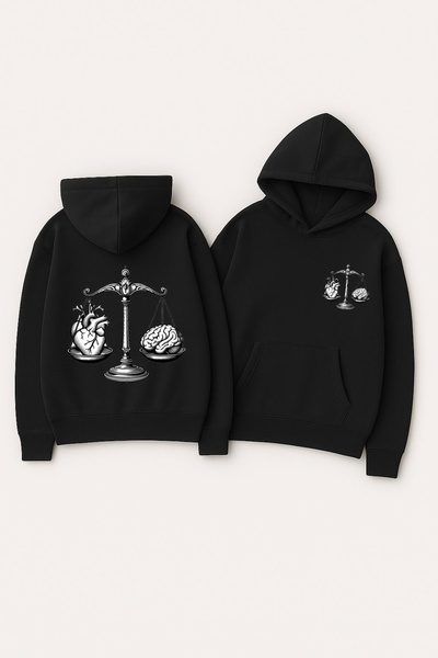 CLASSY.MODA سويت شيرت للجنسين بغطاء رأس قصة فضفاضة مطبوع – طباعة خلفية برسوما...