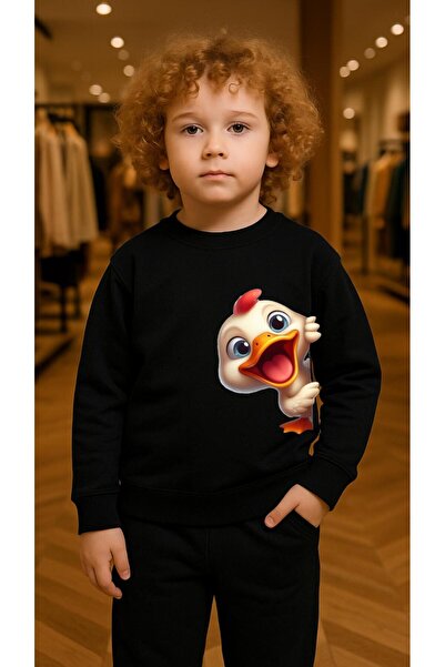 playwear Παιδικό Φούτερ Σετ με στάμπα πάπιας για κορίτσια και αγόρια, με λαιμ...