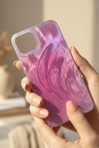 EDELFU آيفون 13 و14 - غطاء براق بنمط الريش، نمط الفرشاة، غلاف هاتف من السيليك...