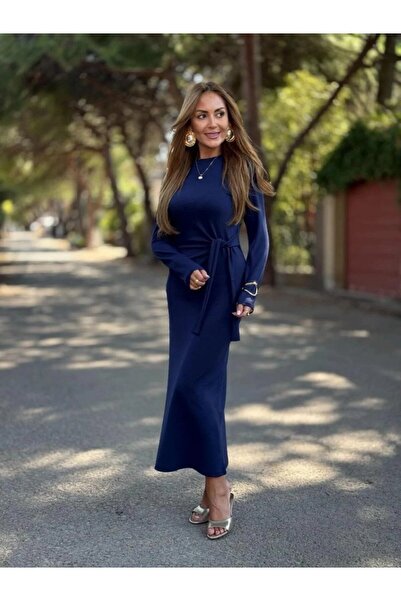 buğrahayalin Γυναικείο μακρυμάνικο φόρεμα με λαιμόκοψη με πλαϊνά κορδόνια