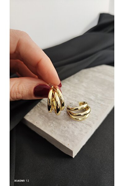 Desire Gold Rengi 3 Sıra Boru Halka Küpe