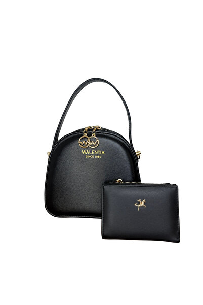 DEV 3 ADAM Set de geantă de mână și portofel pentru femei, model cutie, simplu și elegant, cu curea reglabilă neagră