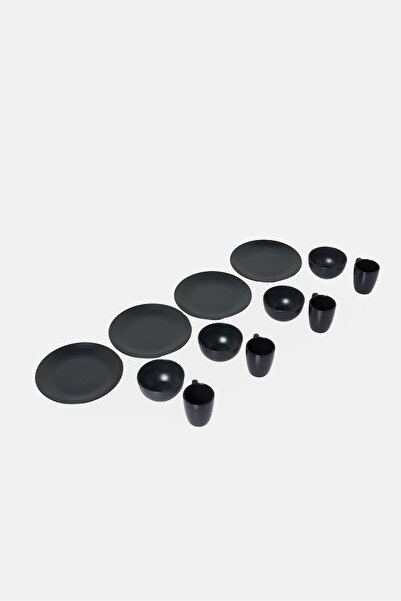 Gibson Home 12 Pieces Stoneware Dinnerware Set, Black