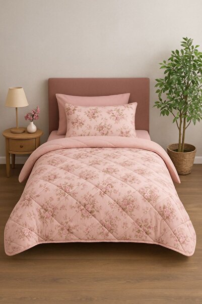 Arma Concept Single Double-Sided Floral Patterned Wellsoft Quilt 155X215 + 1 Pillowcase
