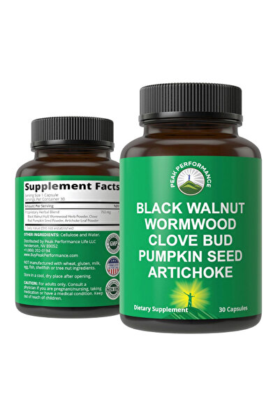 Peak Performance Wormwood Black Walnut Clove Cleanse Elimination Detox + Intestinal Artichoke and P