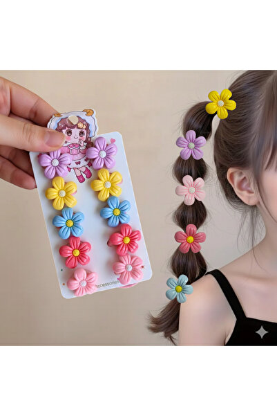 MutluBiDünya Kız Çocuk 10 Adet Papatya Lastik Toka