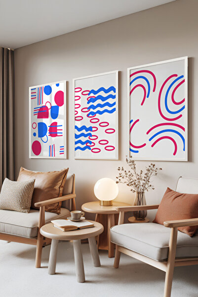 Zestia Set de 3 tablouri cu ramă albă, geometrice moderne – Culori vibrante, ...