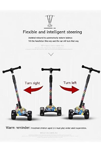PORKY Foldable Scooter with Lighted Wheels, 3 Wheels, Adjustable Height 62-80 cm, Multicolor
