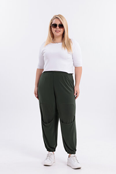 HELVEYS Modern Cut Elastic Waist Elastic Cuffs Sandy Fabric Plus Size Trousers 5029