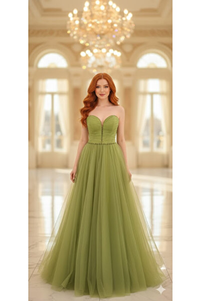 Zeyn KADIN ABİYE KALP YAKA PRENSES ETEK UZUN TÜL DETAYLI ELBİSE