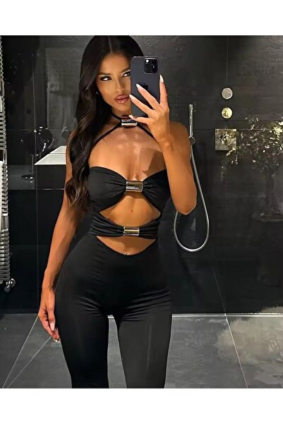 Novapia Metal aksesuarlı dekolteli tulum