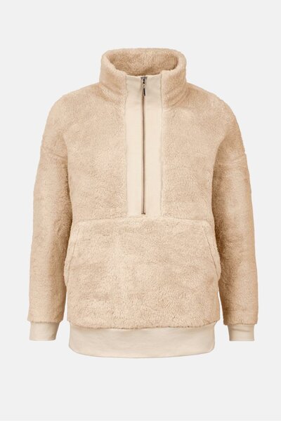 Tchibo Women Textured Long Sleeve Half Zipper Jacket, Beige