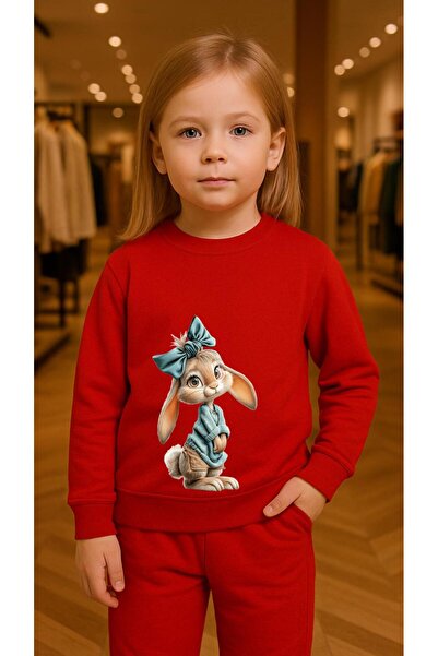 playwear سترة رياضية للأطفال UZUN TAVŞAN مطبوع للفتيات والأولاد برقبة دائرية ...