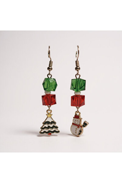 HELİSA ACCESSORİES Asimetrik Yılbaşı Temalı Küpe Seti (Çam Ağacı ve Kardan Adam)