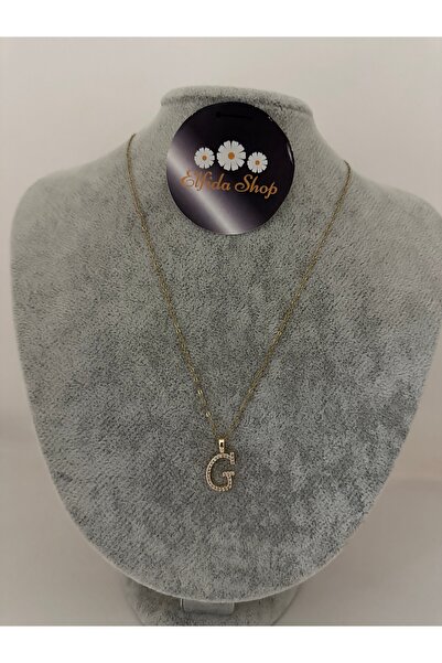 Elfida Shop Steel g Letter Stone Necklace