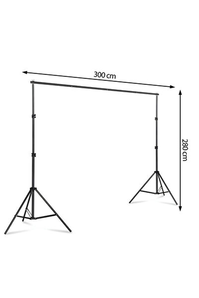 KESNUP Photo-video background support kit 3 x 2.8 meters, 2 stands, 4 mounting support bars, 4 clips, Black