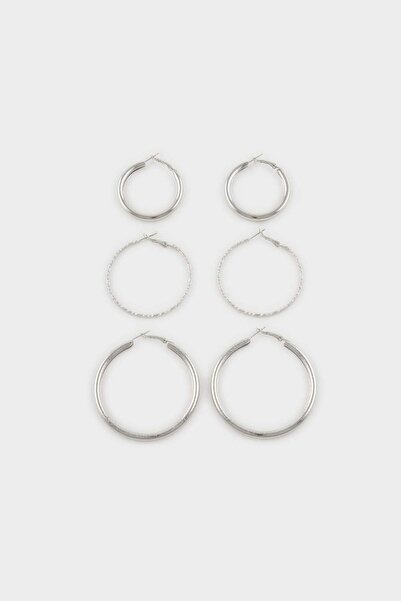DeFacto Women's 3-Piece Silver Hoop Earrings G5105Axns