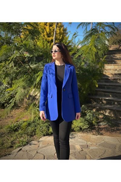 MODA Saks Mavi Tek Düğmeli Astarlı Cepli Blazer Ceket | Tam Kalıp Kadın Ofis ...