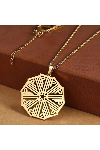Fstyle A luxurious gold necklace with an octagonal geometric design - modern Arabic calligraphy with a braided chain