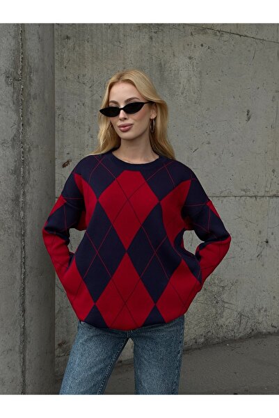 ZTO Women's Baklava Patterned Knitting Sweater